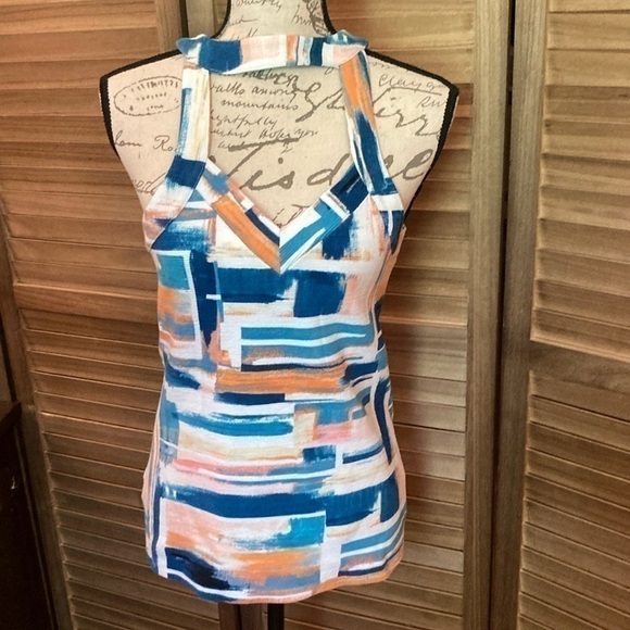 Anthropologie Deletta size small halter vneck abstract top GUC - Picture 1 of 5